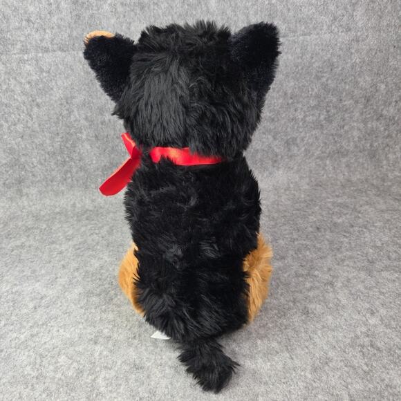 HugFun Rottweiler Dog Plush 14 Inch Brown Black Puppy Red Bow Stuffed Animal Toy - Picture 6 of 10